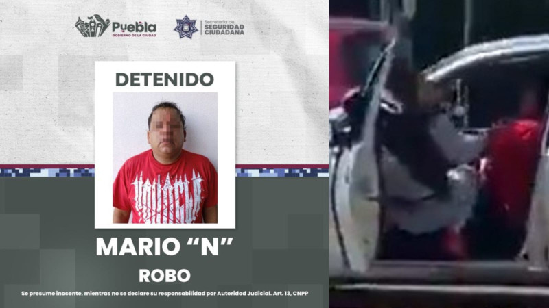 Mujer se aferra a su auto para evitar robo en Puebla; detienen al presunto ladrón 