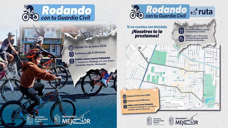 Lanza la SSP Michoacán invitación Rodando con tu Guardia Civil, el próximo sábado 24 de enero 
