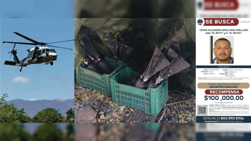 Reportan aseguramiento de vehículos y decenas de explosivos en megaoperativo contra líder de la delincuencia en Apatzingán, Michoacán 