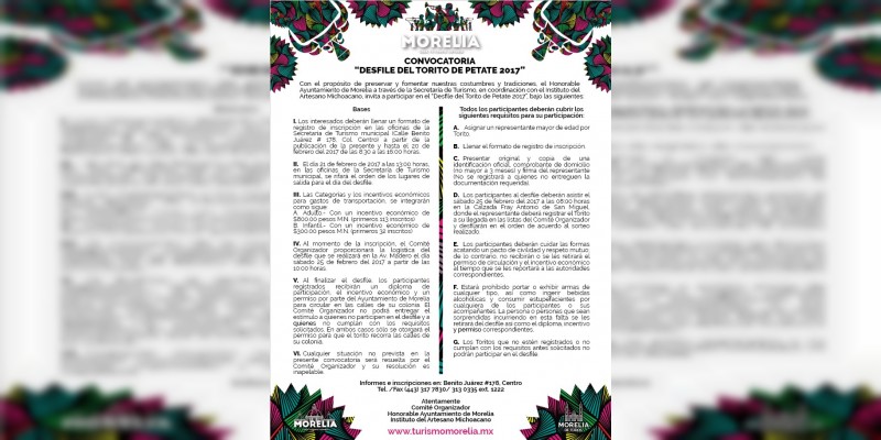 Lista, convocatoria del “Desfile del Torito de Petate 2017” 