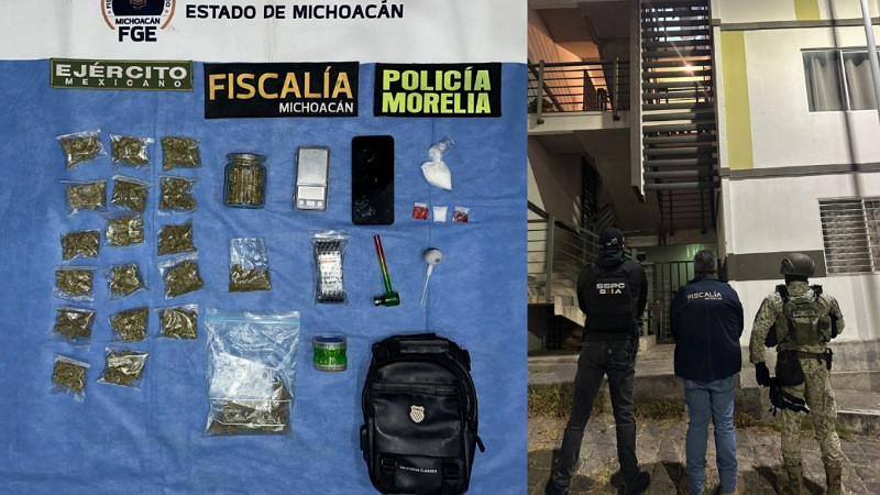 Tras cateo en el fraccionamiento Campo Nubes de Morelia, aseguran más de 400 dosis de estupefaciente; hay una mujer detenida 