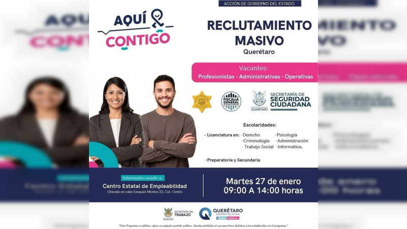 Invita Secretaría del Trabajo al reclutamiento masivo en el municipio de Querétaro 