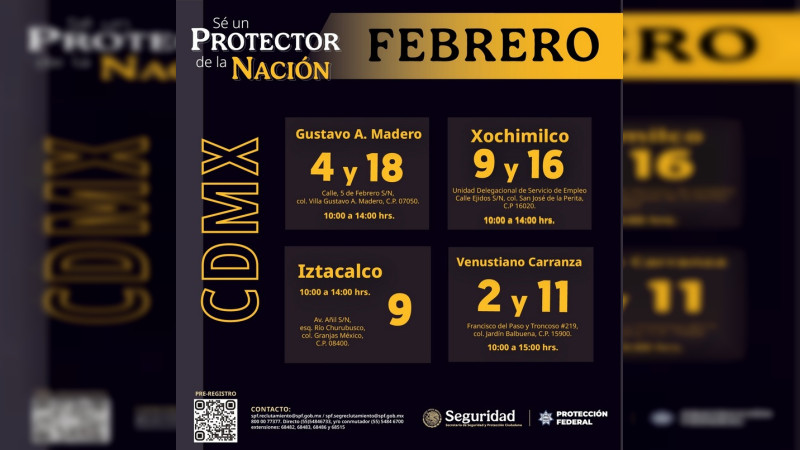 SSPC mantiene abierta convocatoria 2026 para integrarse al Servicio de Protección Federal 