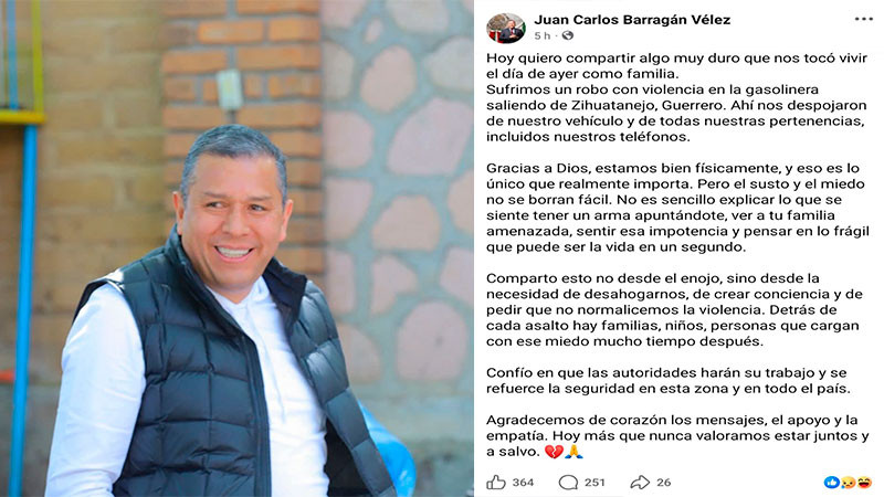 Despojan de su vehículo y pertenencias personales al diputado Juan Carlos Barragán en Zihuatanejo, Guerrero 