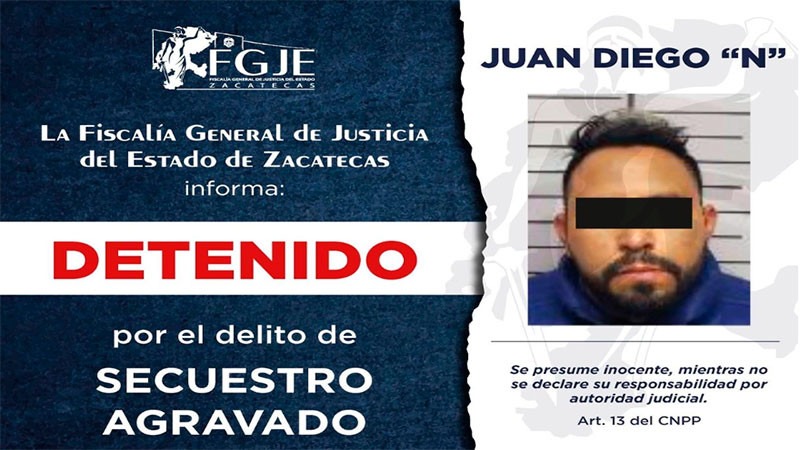 Detienen al director de Seguridad Pública Municipal de Tlaltenango de Sánchez Román, Zacatecas, por su presunta participación en el delito de secuestro 
