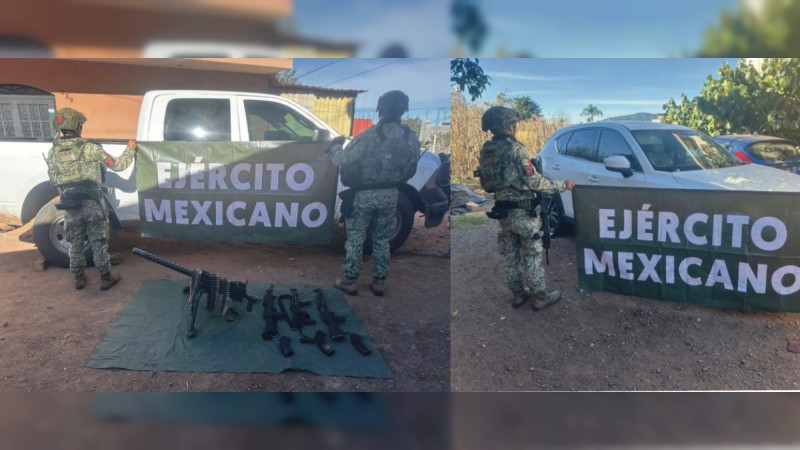 Aseguran arsenal de alto poder, munición y una blindada de fábrica en límites de Michoacán con Jalisco 