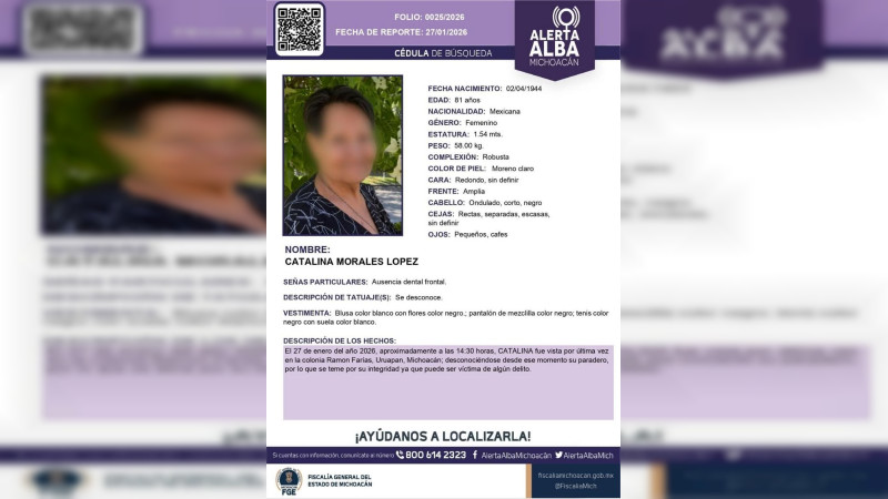 Hallan sin vida a abuelita reportada como desaparecida tras días de búsqueda en Uruapan, Michoacán 