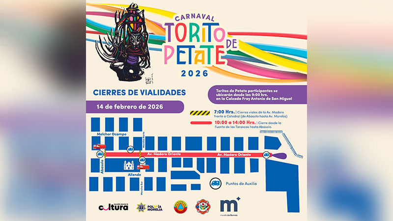 Dan a conocer operativo vial y de seguridad por el Carnaval del Torito de Petate en Morelia, Michoacán  