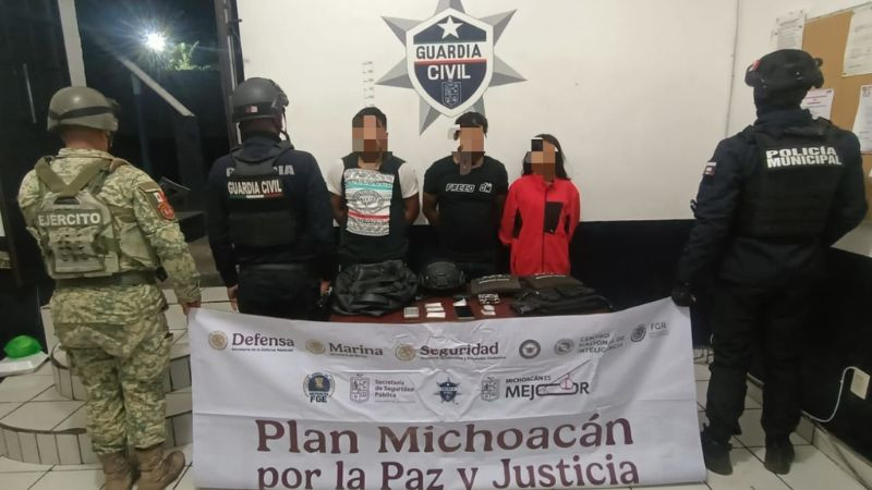 GC detiene a tres personas con estupefacientes y equipo táctico en Puruándiro, Michoacán 