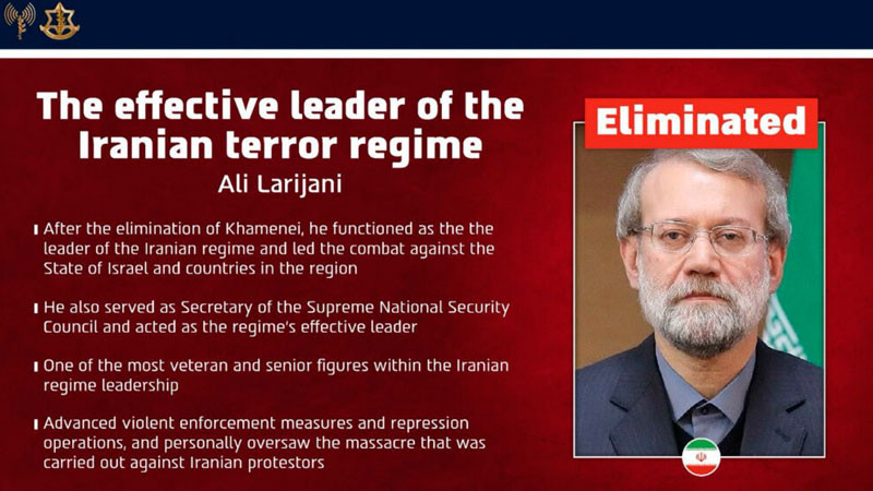 Israel asegura que ultimó al jefe del Consejo Supremo de Seguridad iraní 