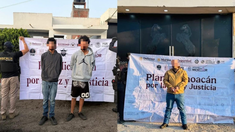 Tras cateos en Michoacán, detienen a tres sujetos; les aseguran estupefacientes y armas 