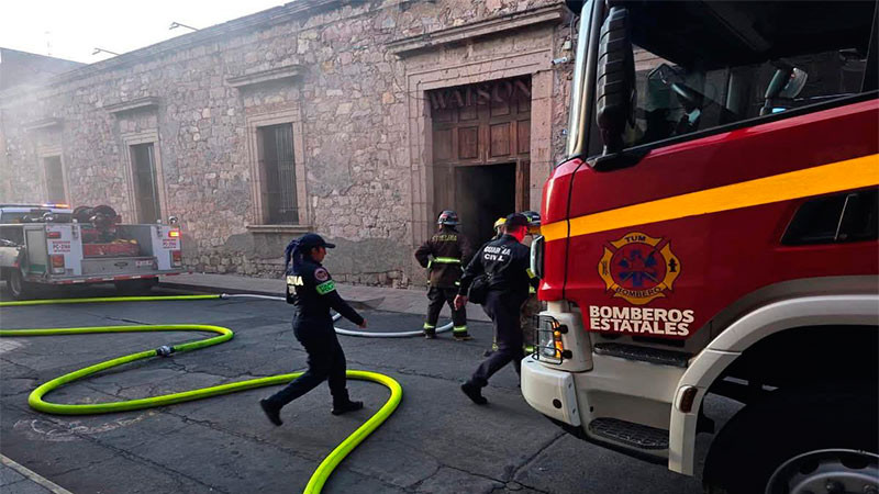 Se registra incendio en un bar del Centro de Morelia, Michoacán  