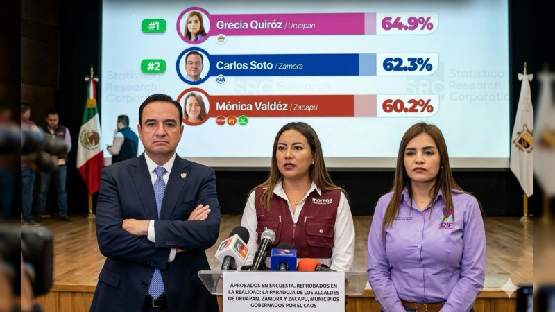 Aprobados en encuesta, reprobados en la realidad: la paradoja de los alcaldes de Uruapan, Zamora y Zacapu, municipios gobernados por el caos 