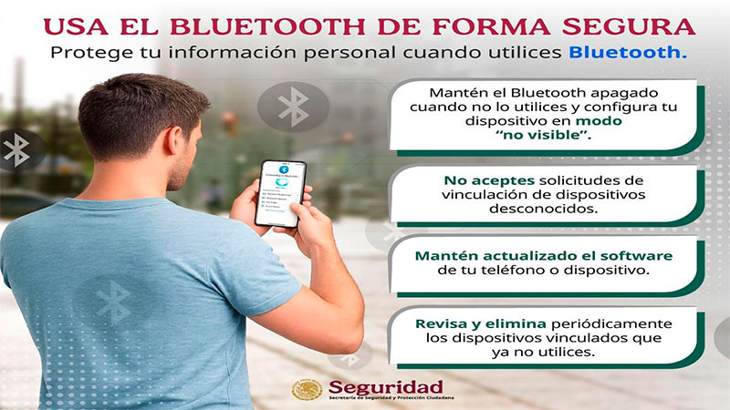 Invita la SSPC a proteger la información personal cuando se use y esté activo el Bluetooth 
