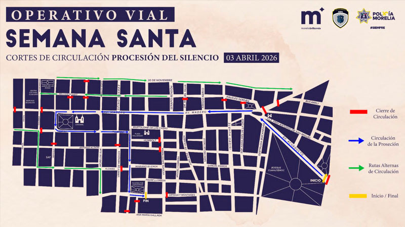 Conoce el operativo vial para la Procesión del Silencio, en Morelia 