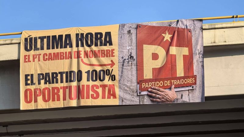 Aparecen mantas con mensajes contra legisladores del PT en Oaxaca 