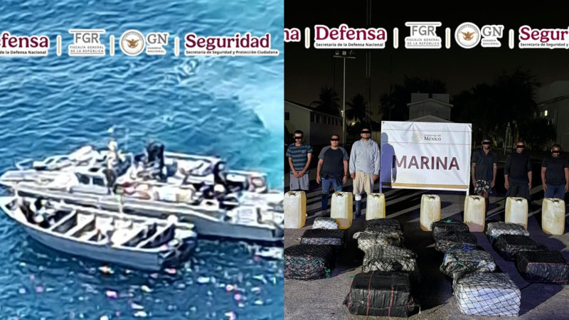 Aseguran lancha con 650 kilos de estupefaciente frente a costas de Michoacán; hay seis detenidos 