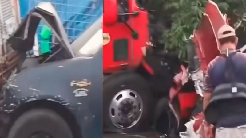 Camión de carga se queda sin frenos y choca contra 11 vehículos, dejando el saldo de 4 personas lesionadas en Acapulco, Guerrero 