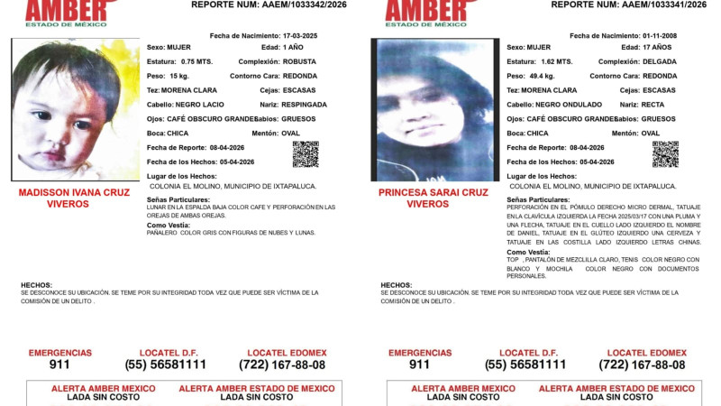 Desaparece bebé de un año de edad en el Estado de México; se teme por su bienestar 