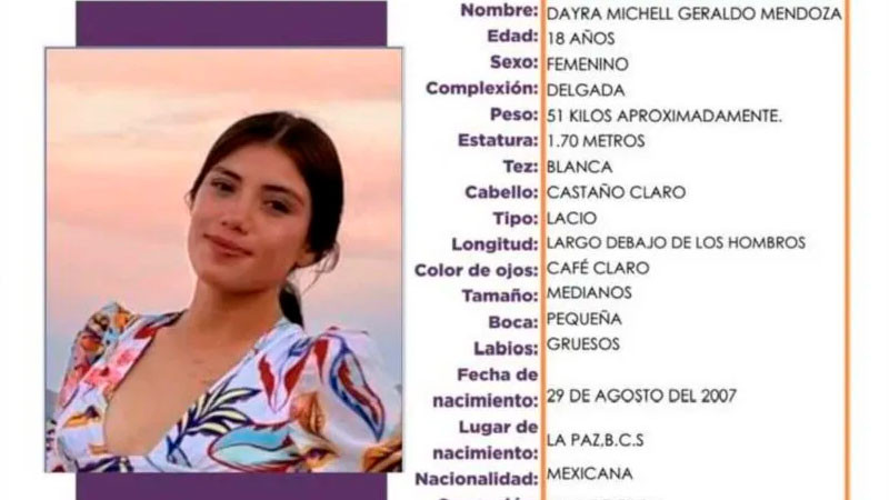 Localizan sin vida a Dayra Michell, joven reportada como desaparecida en BCS 