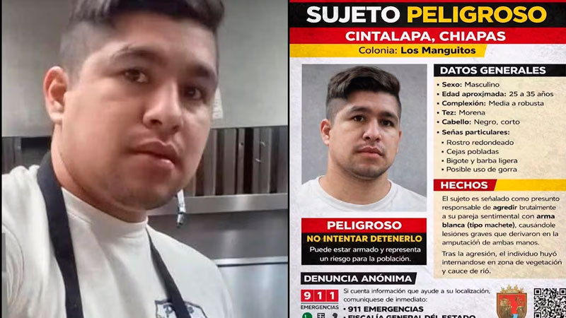 Emiten alerta de búsqueda contra hombre que atacó con machete a su esposa en Chiapas 