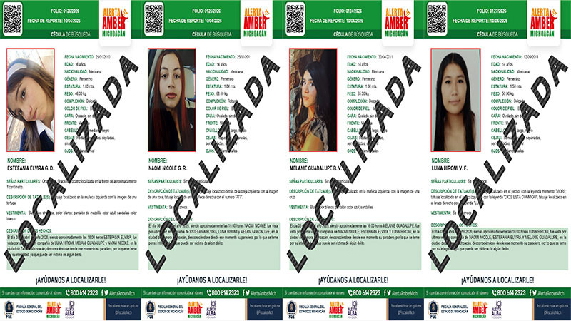 Localizan con vida a cuatro adolescentes que habían sido reportadas como desaparecidas en Zamora 