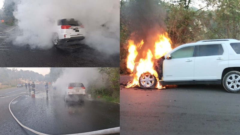 Por falla mecánica se incendia camioneta en Zitácuaro, Michoacán 
