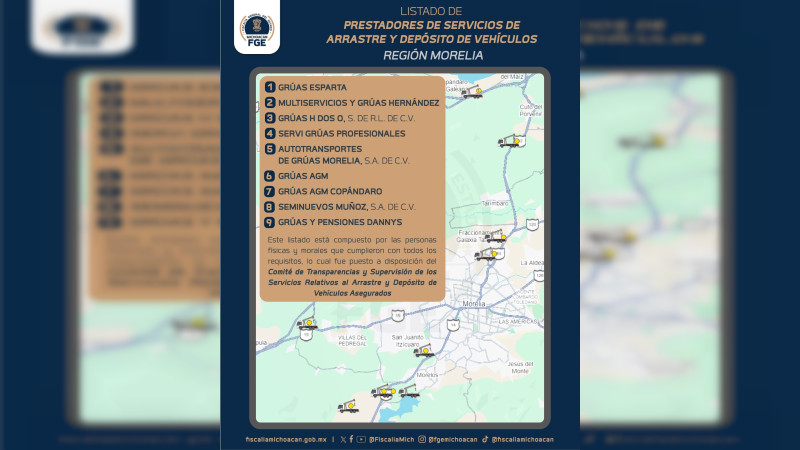 Publica FGE padrón de grúas autorizadas para arrastre y resguardo vehicular