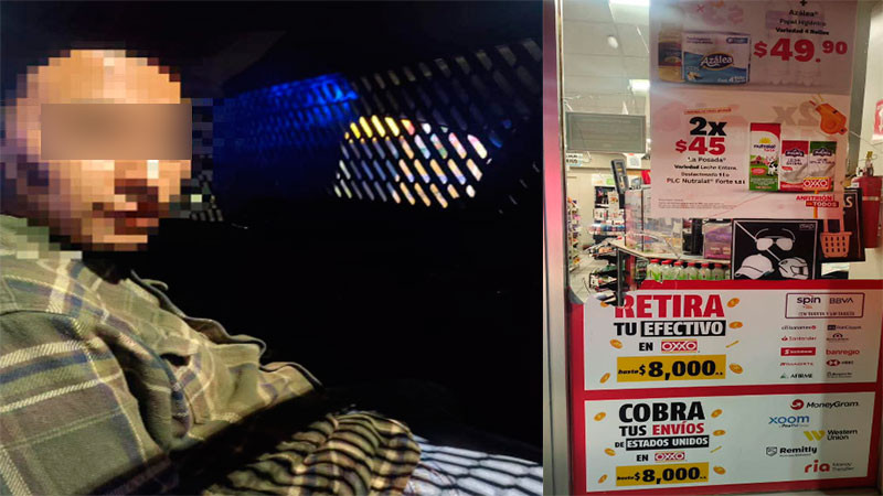 Por causar daños en un OXXO en la colonia Sindurio de Morelia, Michoacán, detienen a un sujeto 