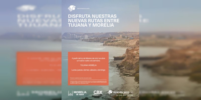 Ampliarán horarios de la ruta aérea Tijuana-Morelia 