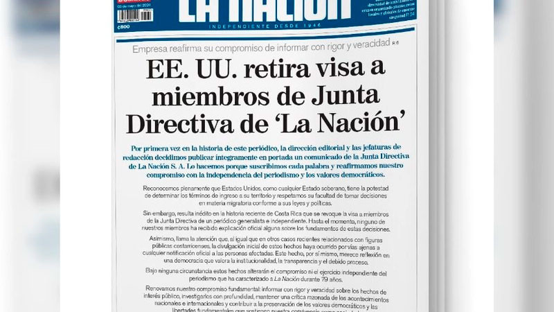 EEUU revoca visas a directivos de diario costarricense que criticó a aliado de Trump 
