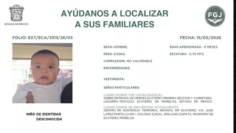 Buscan a familiares de bebé abandonado en taxi en Ecatepec 