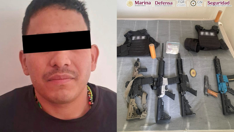 Cae presunto homicida en Tijuana, Baja California; le aseguran armas largas, estupefacientes y placa falsa de policía 