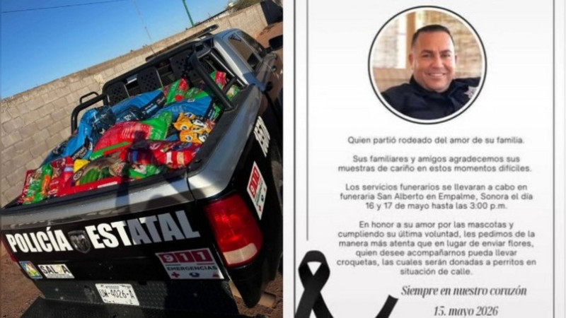 Policía caído en Sonora pidió croquetas en vez de flores; su último deseo conmueve a miles en redes 