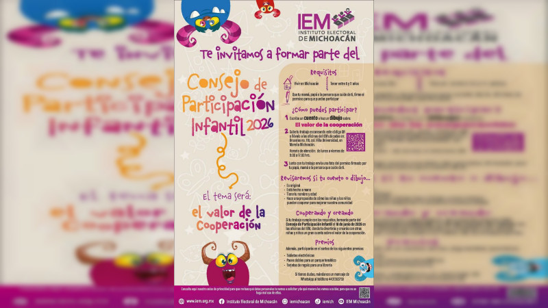 Invita IEM a niñas y niños michoacanos a formar parte del Consejo de Participación Infantil 2026  