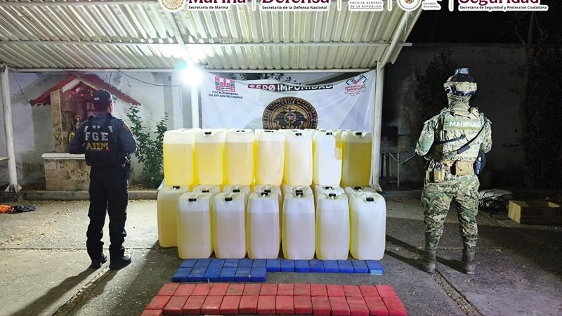 Golpe al crimen organizado en Chiapas: decomisan estupefacientes, armas y cientos de litros de combustible 