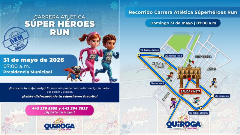 Invita Gobierno de Quiroga a participar en la Carrera Atlética “Súper Héroes Run” 