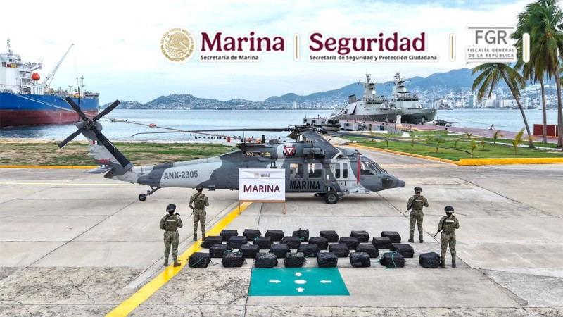 Marina asesta golpe de más de 280 millones de pesos al crimen en la costa de Acapulco, Guerrero: Incauta 1.3 toneladas de estupefaciente en altamar 