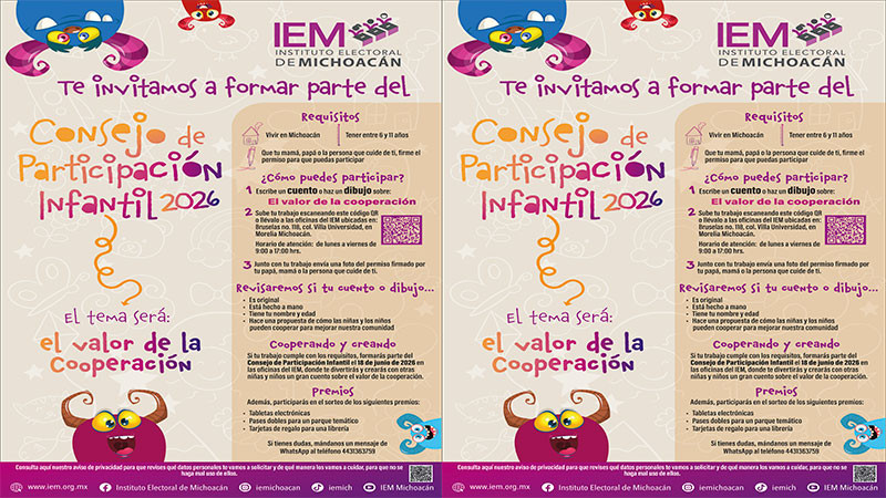 Niñas y niños de Michoacán aún pueden enviar su cuento o dibujo y formar parte de este espacio de participación impulsado por el IEM    