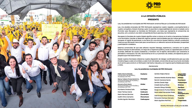 Las y los presidentes municipales del PRD Michoacán cerramos filas por La Grandeza de Michoacán 