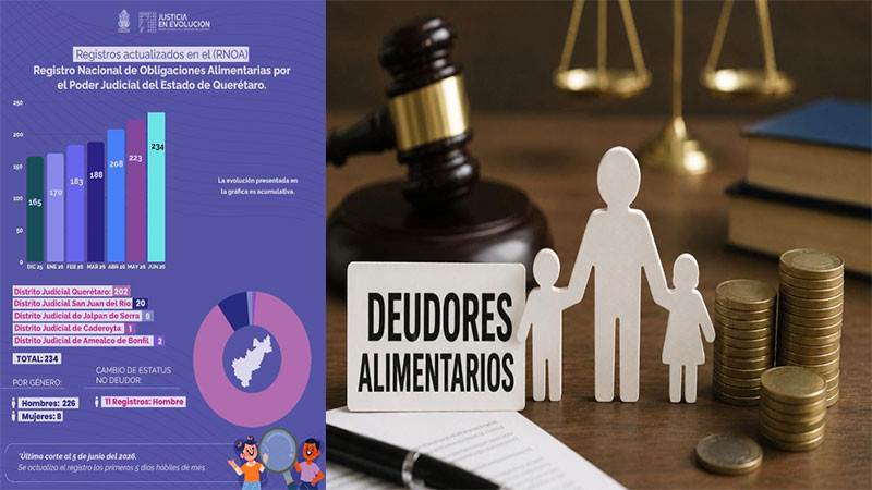 Suman 234 deudores alimentarios en Querétaro  