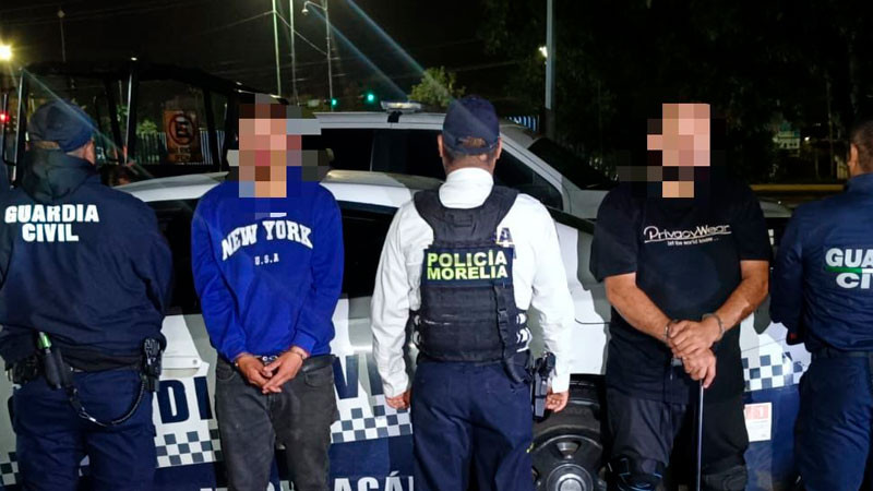 Detiene la Policía Morelia y Guardia Civil a colombiano y sinaloense por asalto con violencia a tienda Oxxo Centro 