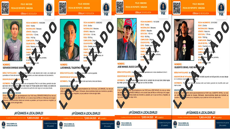 Localizan con vida a cuatro estudiantes del Tecnológico Superior de Uruapan, Michoacán; Fiscalía mantiene investigaciones 
