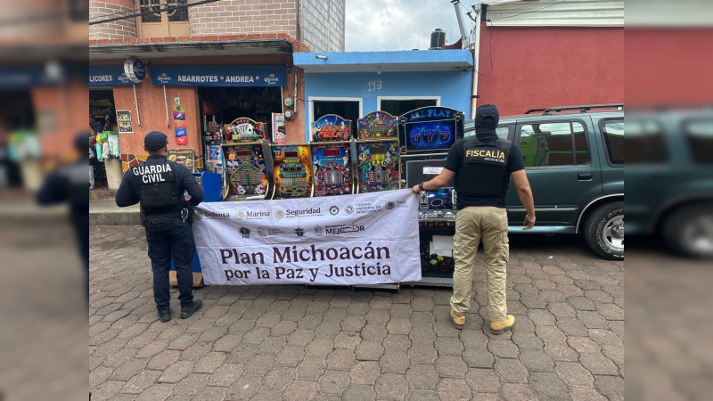 FGE Michoacán asesta golpe de medio millón mensual al crimen; desmantela operación de 83 máquinas tragamonedas en Madero 