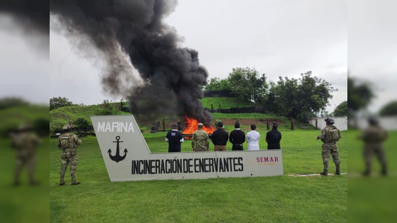 Más de tres toneladas de estupefacientes terminan en cenizas: Marina y FGR realizan histórica destrucción de narcóticos en Michoacán 