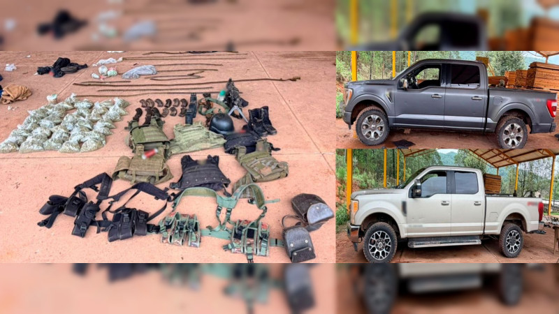 Golpe al crimen en la Sierra de Michoacán: Ejército decomisa arsenal, estupefaciente y vehículos robados en Coalcomán 