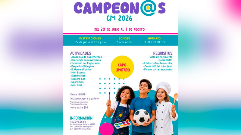 Colegio de Morelia abre inscripciones para "Verano de Campeon@s CM 2026" 