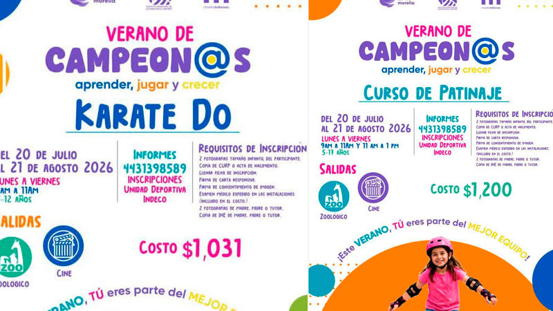 Imcufide Morelia invita a participar en los cursos de “Verano de Campeon@s 2026” 