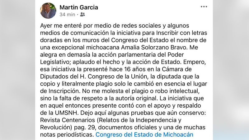 Acusa Martín García Avilés plagio de iniciativa 
