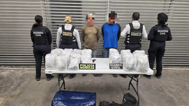 Detienen a dos hombres con cerca de 10 kilos de estupefacientes en Morelia 